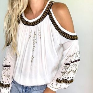 Free People cold shoulder white beaded top